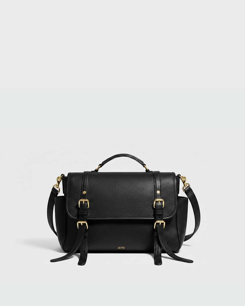 Audrey Flap Buckle Top Handle Crossbody Bag – Black