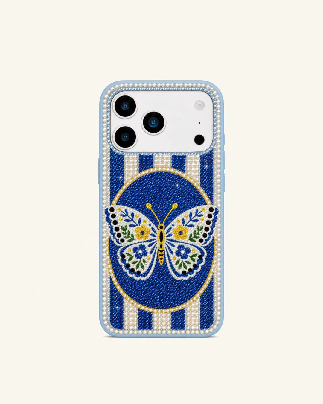 Butterfly Cameo Artificial Crystal Pearl Phone Case - Light Blue