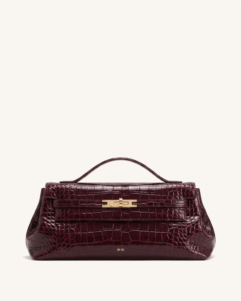 Bria East-West Top Handle Bag – Burgundy Croc