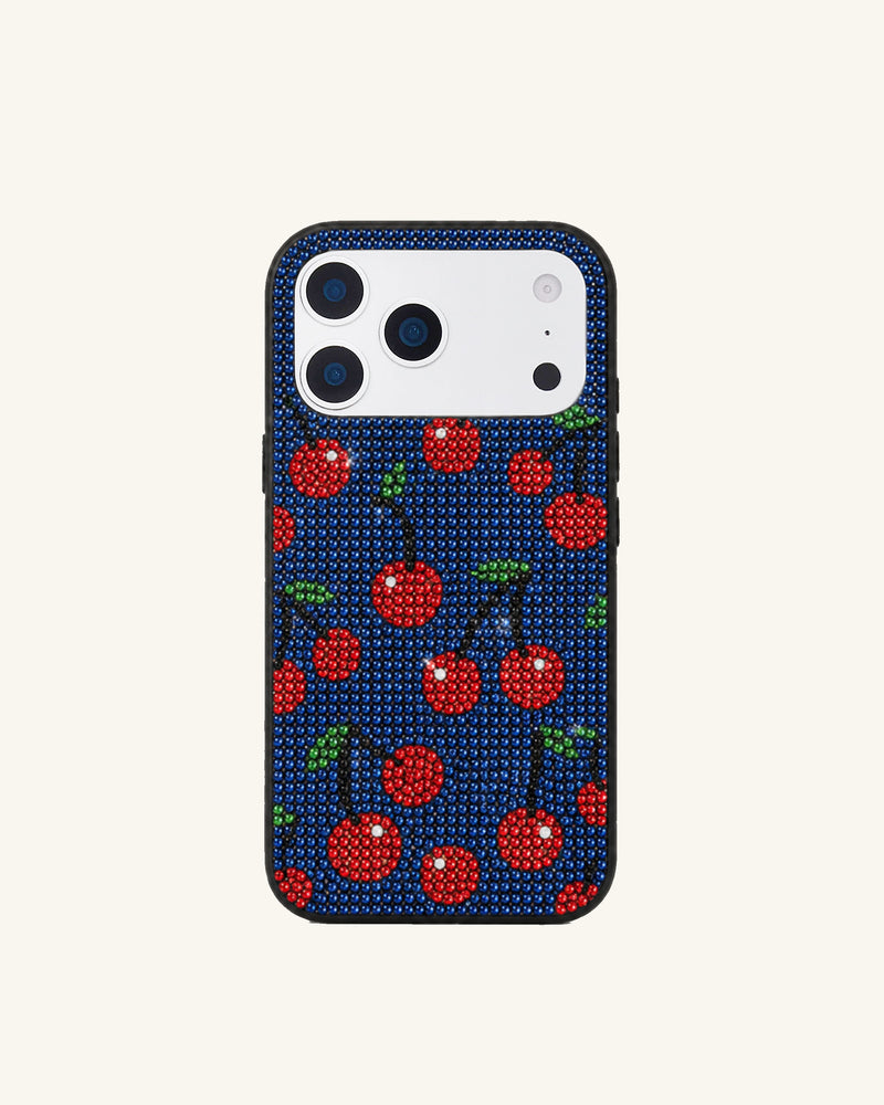 Cherry Rhinestone Phone Case – Blue