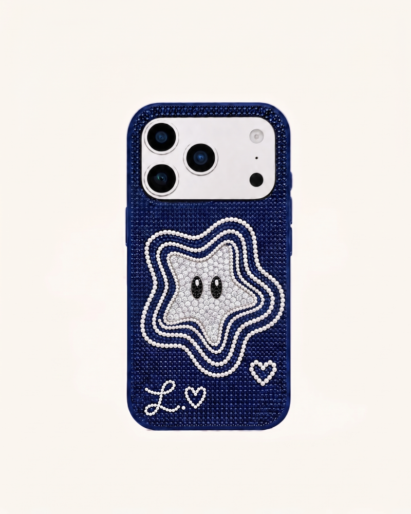 Smiley Star Artificial Crystal Phone Case - Navy