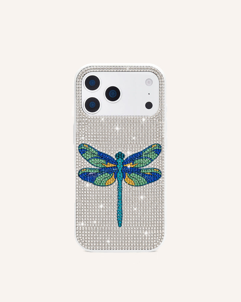 Dragonfly Artificial Crystal Phone Case – White