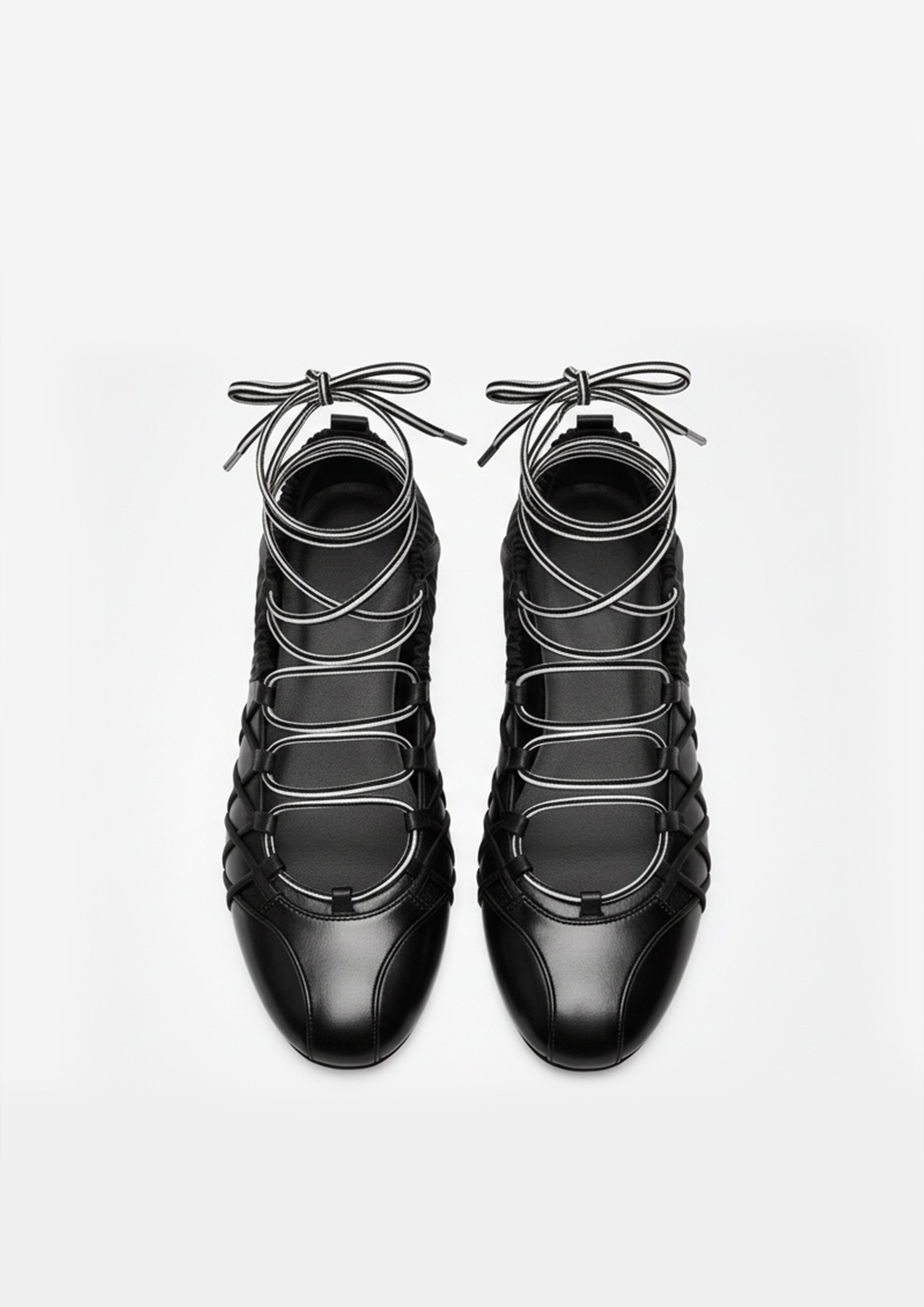 Nina Lace-Up Ballet Flats – Black