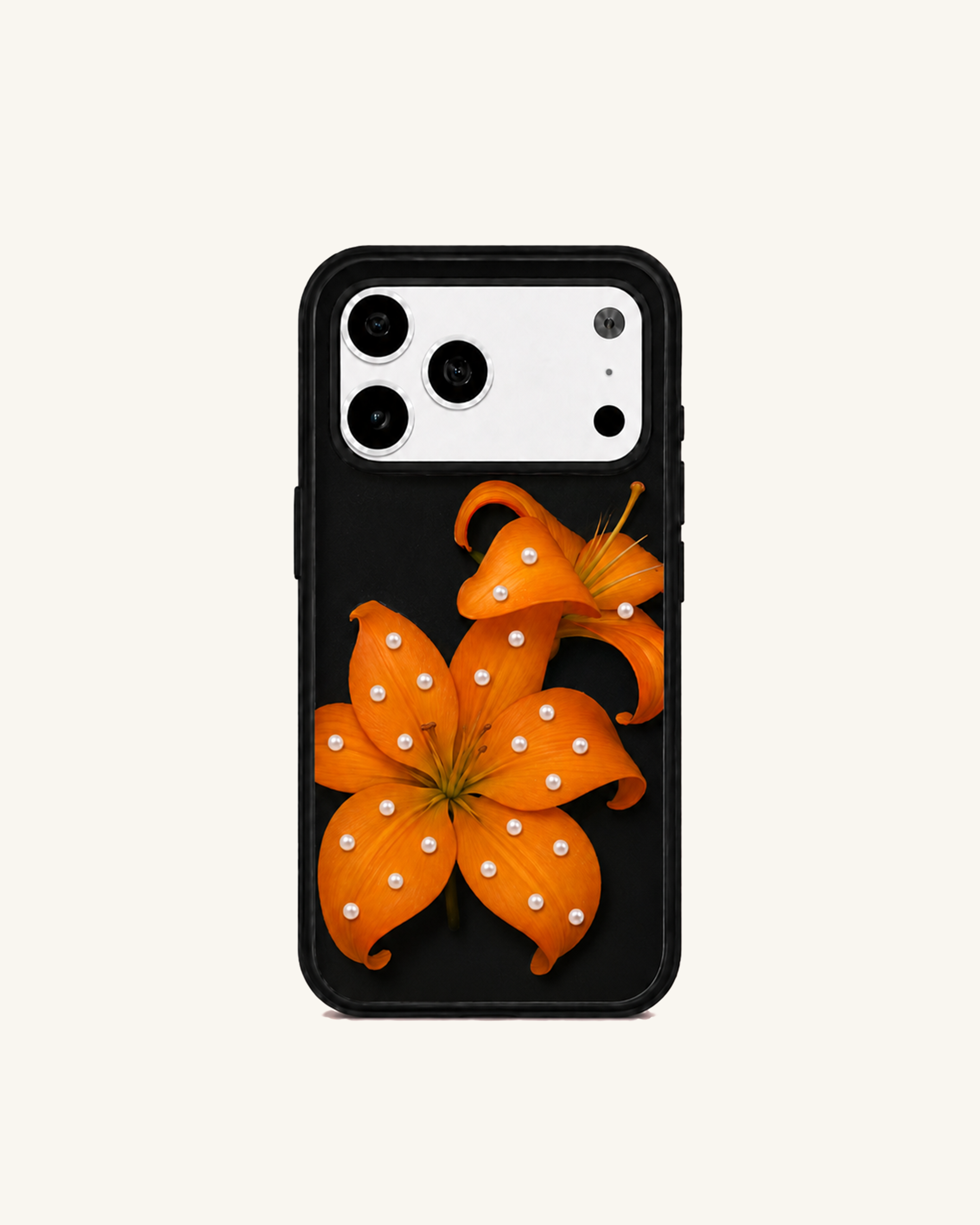 Orange Lily Floral Phone Case – Black