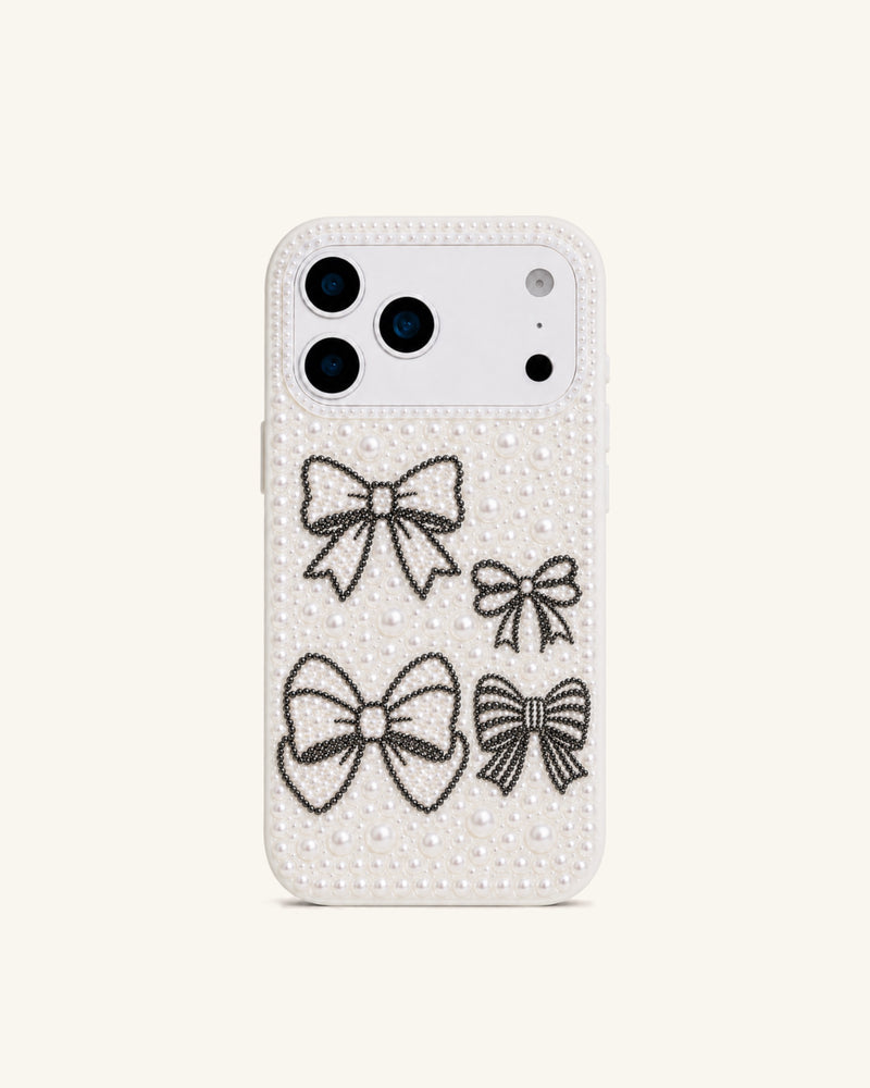 Pearl Bow Embellished Phone Case – White
