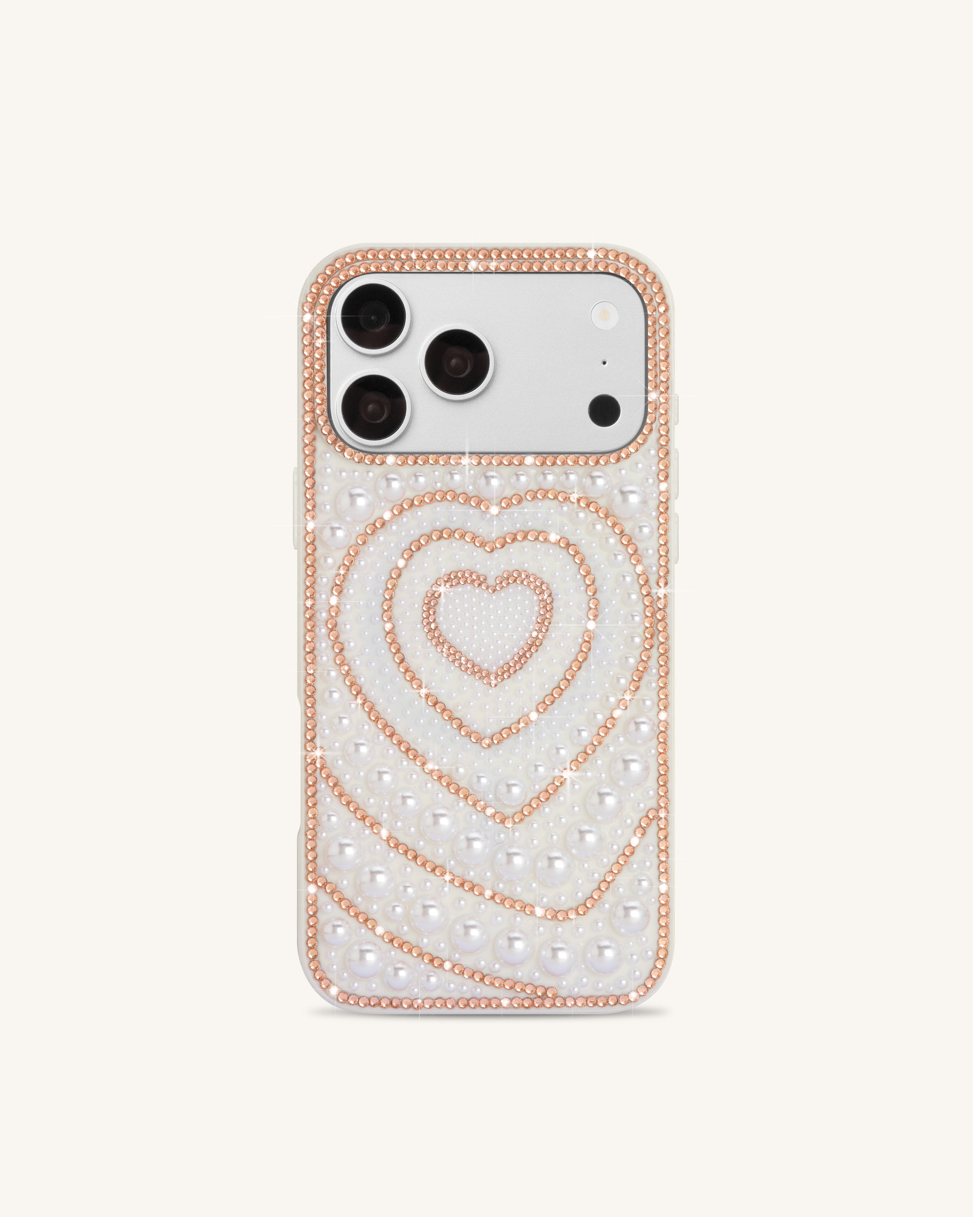 Pearl Heart Artificial Crystal Phone Case – White