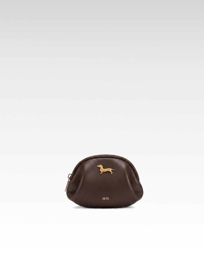 Maeve Dachshund Emblem Soft Zip Pouch - Dark Brown
