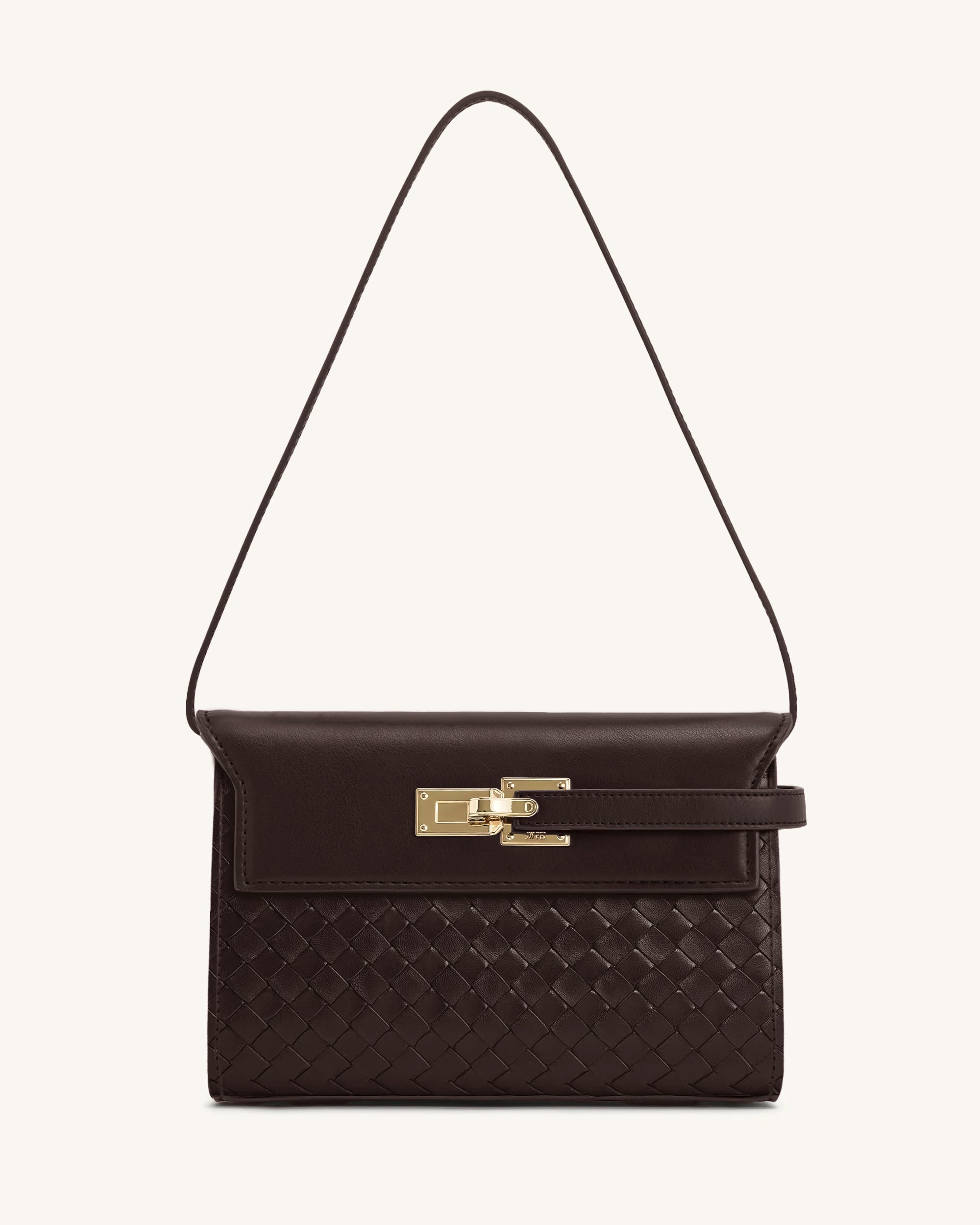 Mila Faux Woven Texture Shoulder Bag - Brown