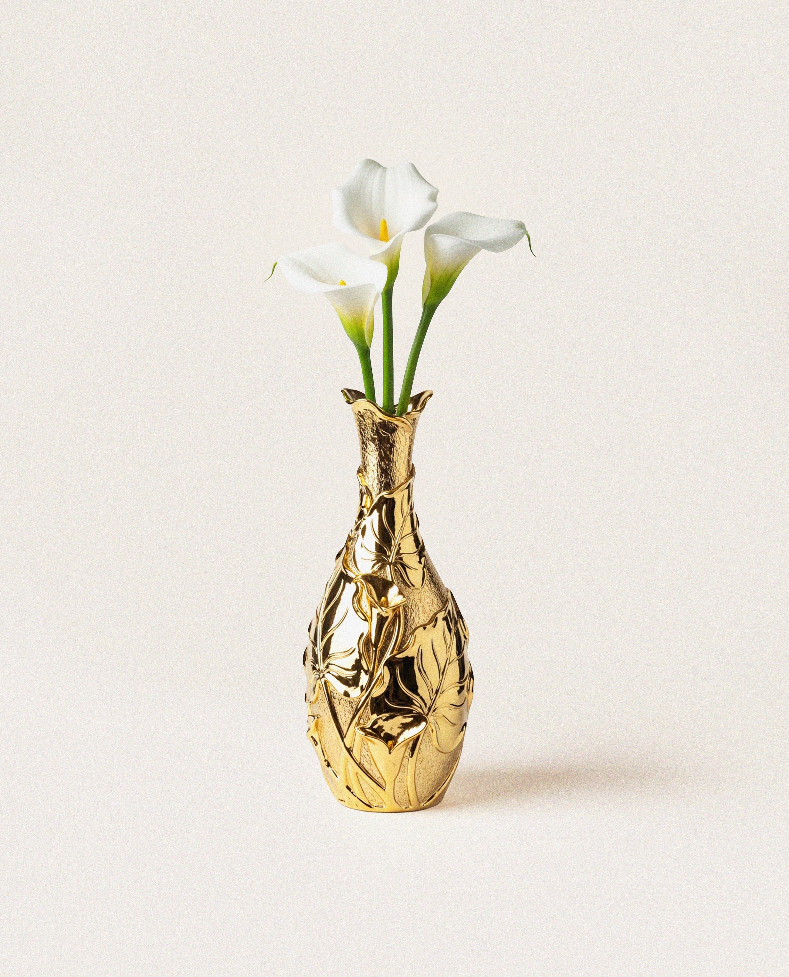 Floral Embossed Metal Vase Clutch - Gold