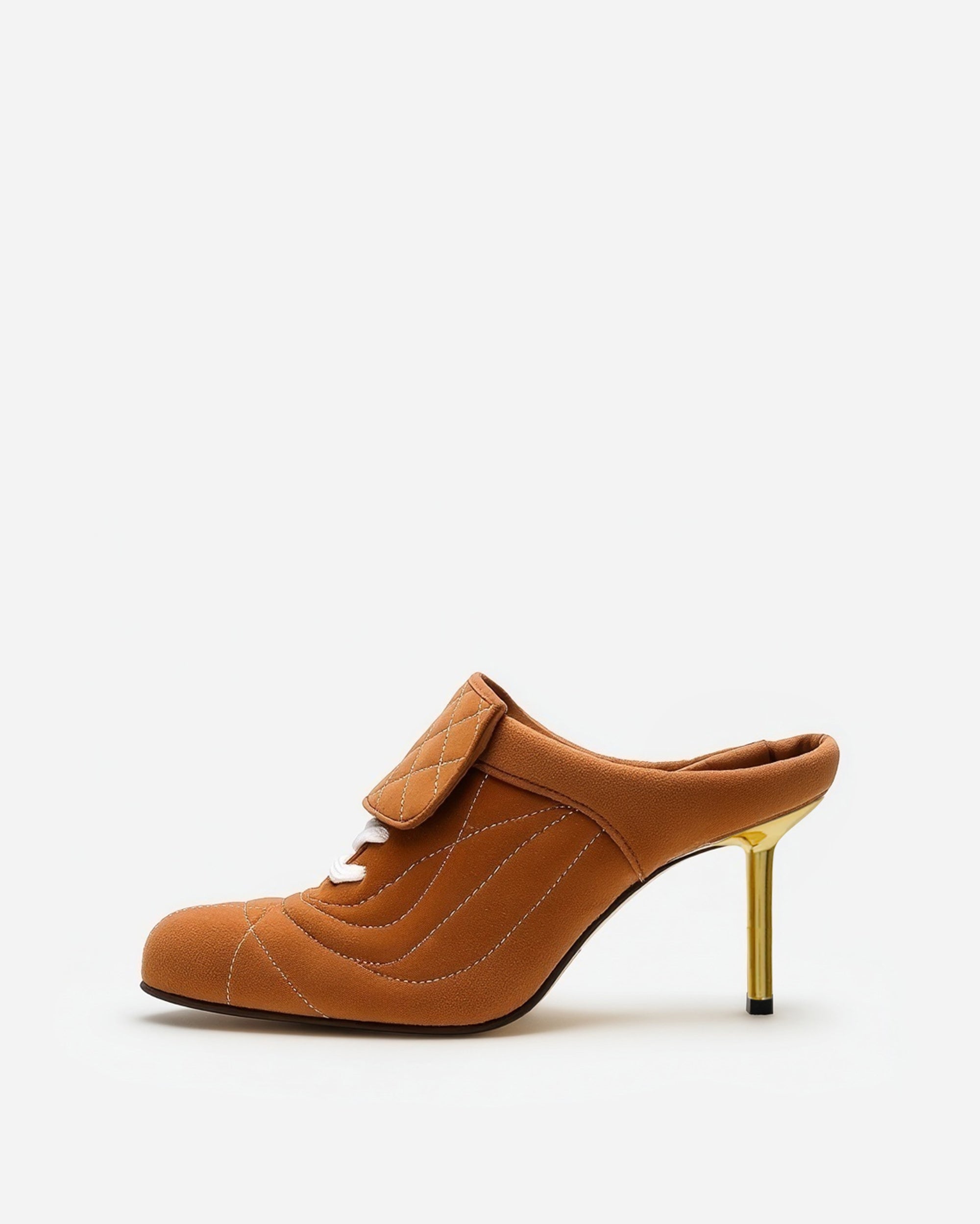Zoey Quilted Lace Mules – Brown