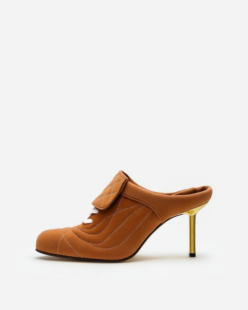 Zoey Quilted Lace Mules – Brown