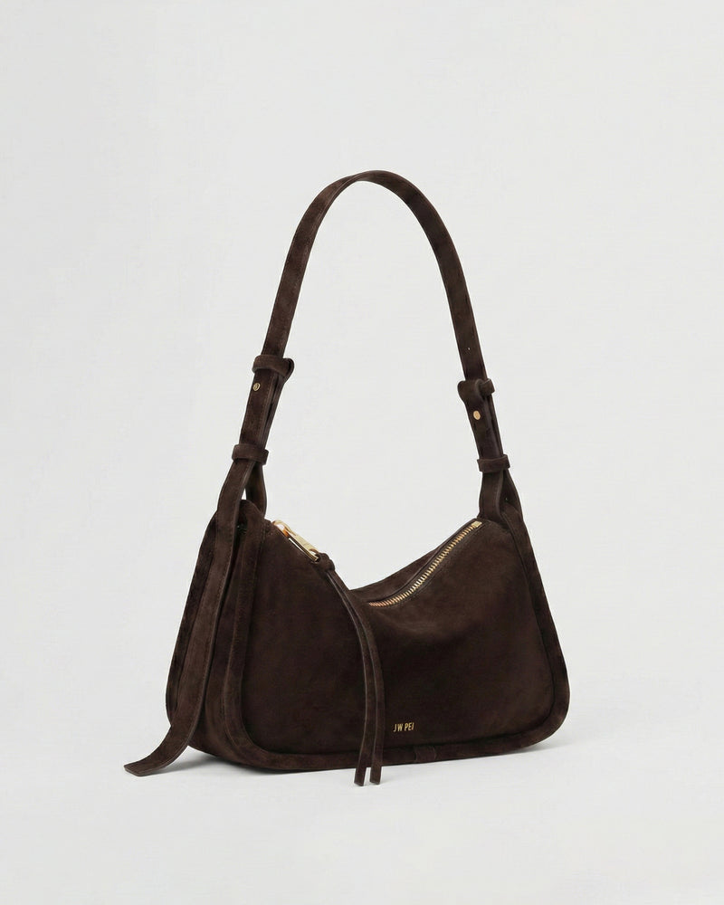 Ava Faux Suede Shoulder Bag - Brown