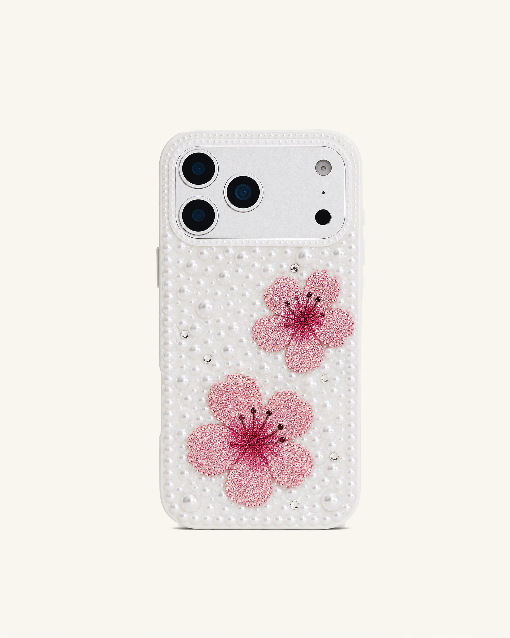 Pearl Artificial Crystal Flower Phone Case – White