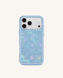Pearl Marble Artificial Crystal Phone Case - Iridescent Blue