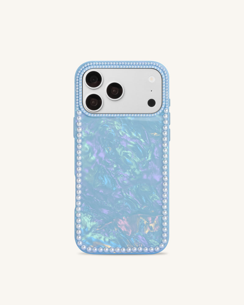 Pearl Marble Artificial Crystal Phone Case - Iridescent Blue