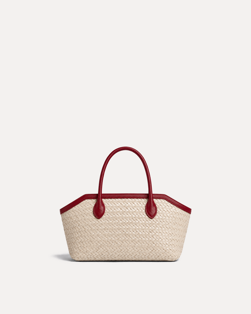 Woven Straw Tote Bag - Red
