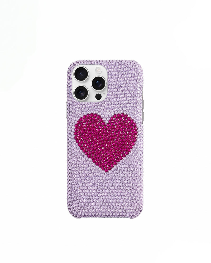 Artificial Crystal Heart Phone Case – Purple
