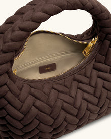 Cora Faux Suede Quilting Handle Bag - Dark Brown