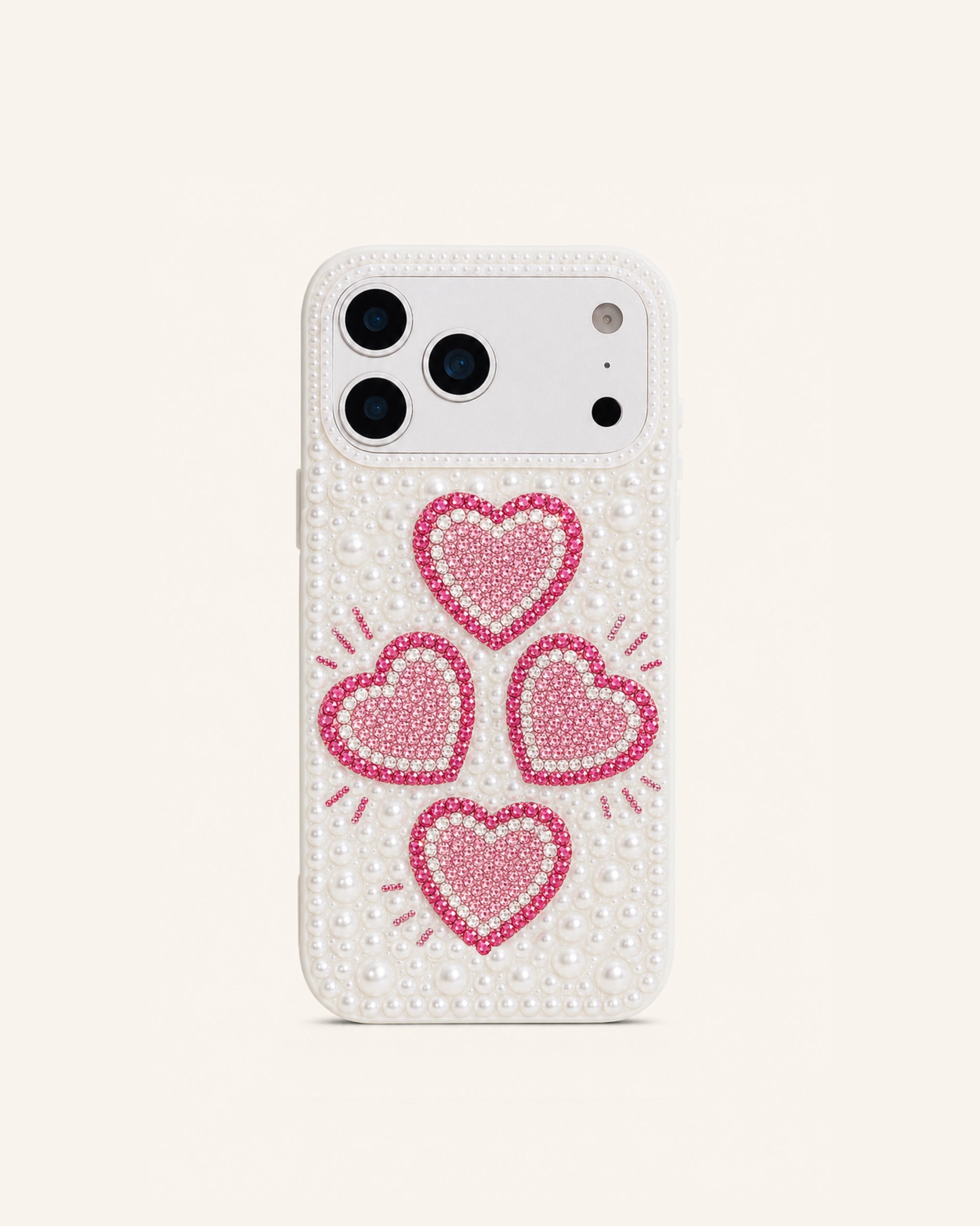 Four Heart Faux Pearl Phone Case – White