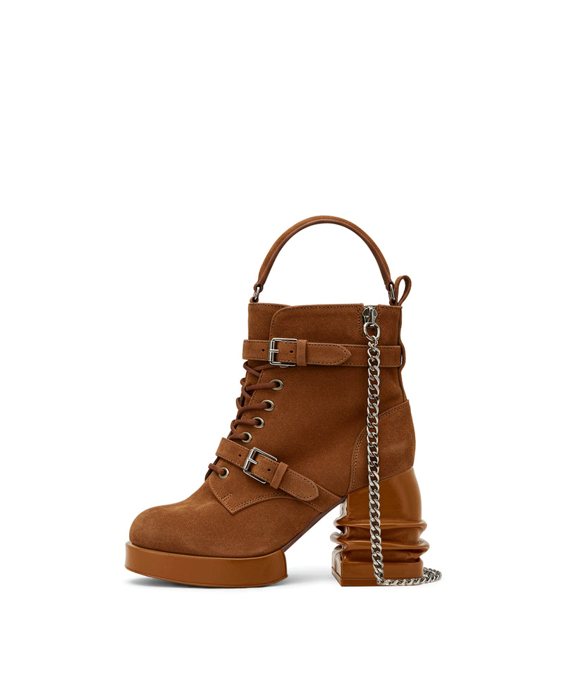 Mia Suede Chain Handle Bag - Brown