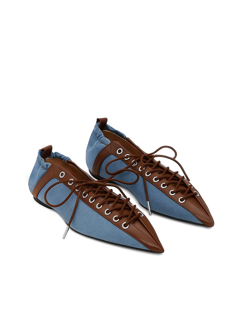 Ava Lace-Up Flats – Blue
