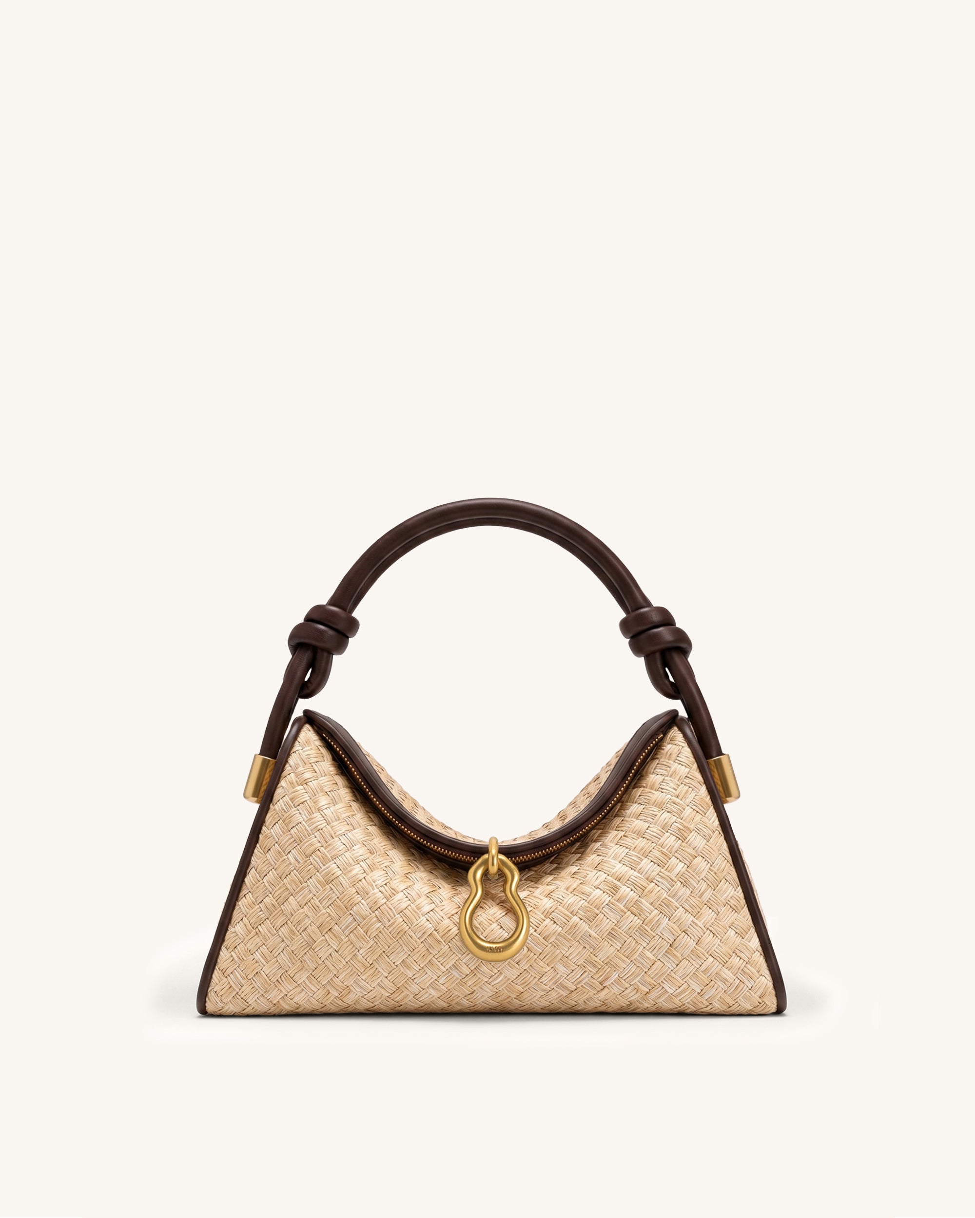 Jayla Metal Pendant Embellished Woven Straw Hobo Bag - Brown
