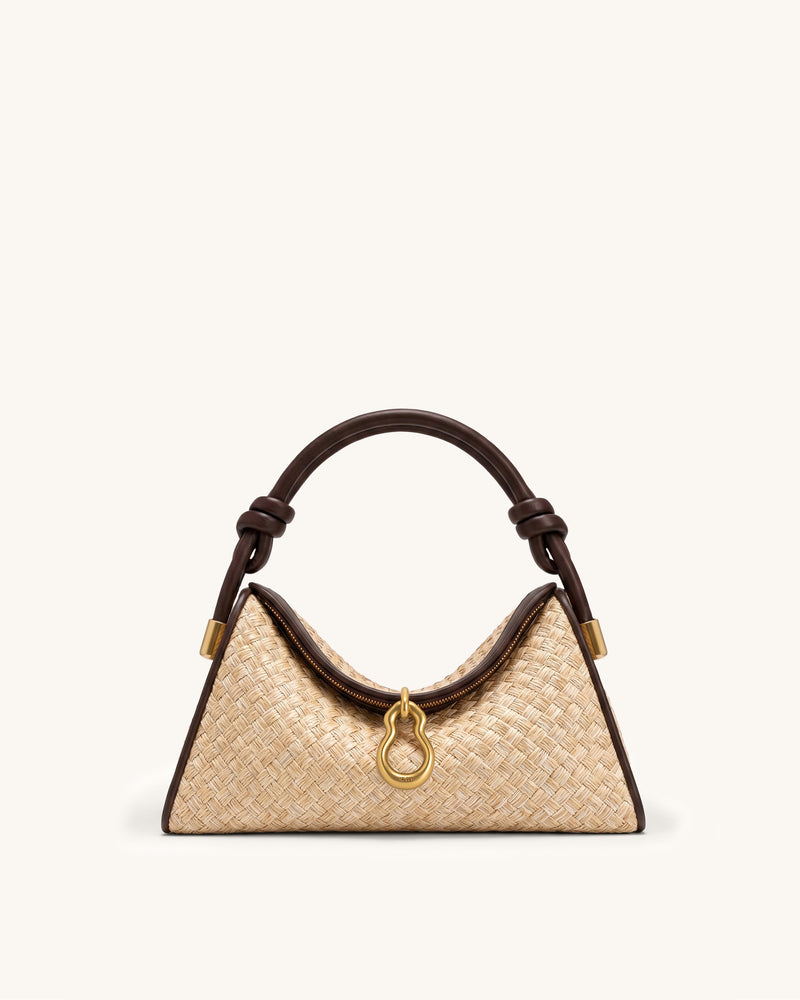 Jayla Metal Pendant Embellished Woven Straw Hobo Bag - Brown