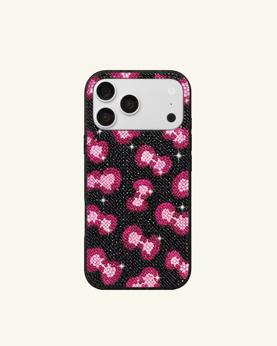 Pink Bow Artificial Crystal Phone Case – Black