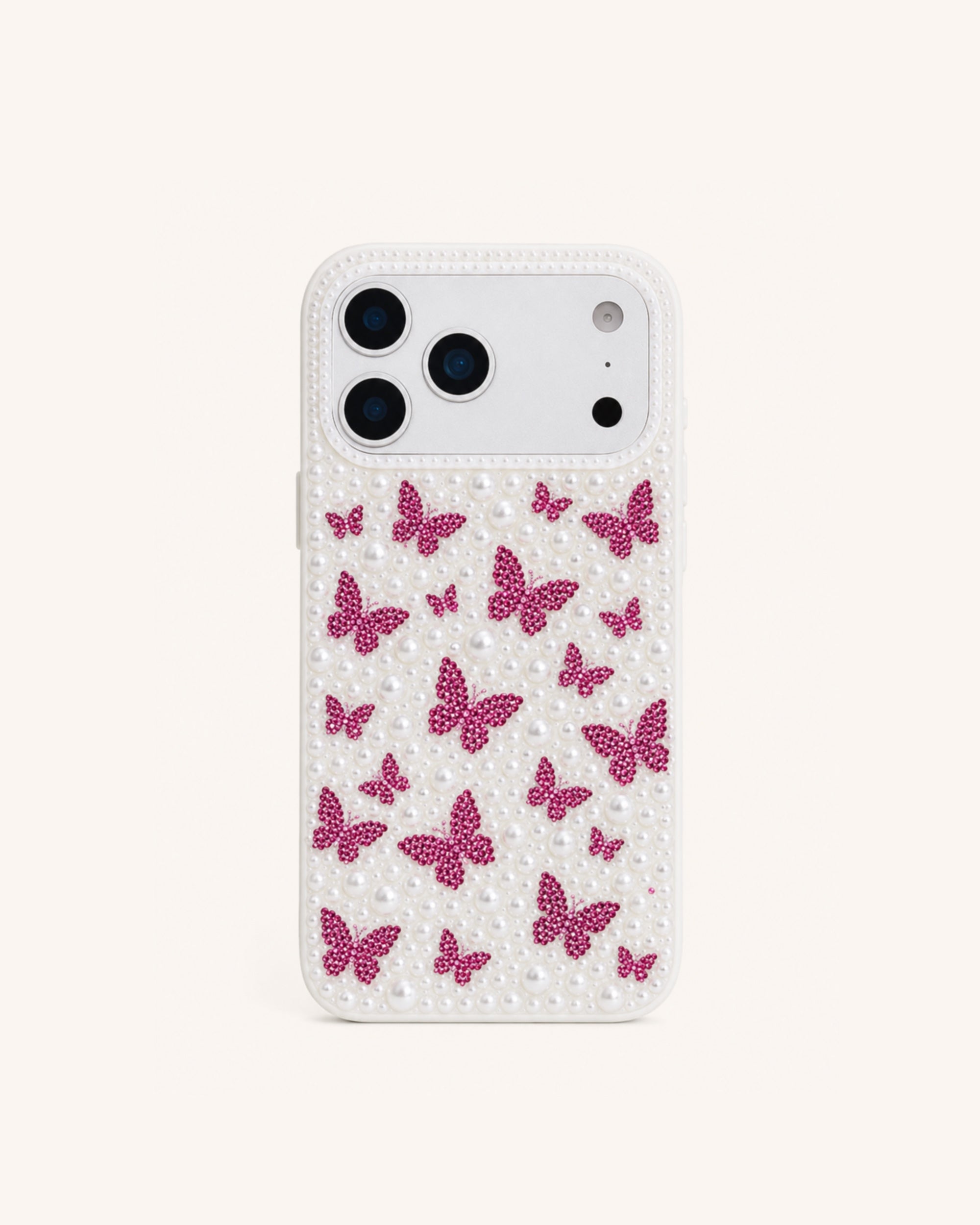 Butterfly Pearl Rhinestone Phone Case – White