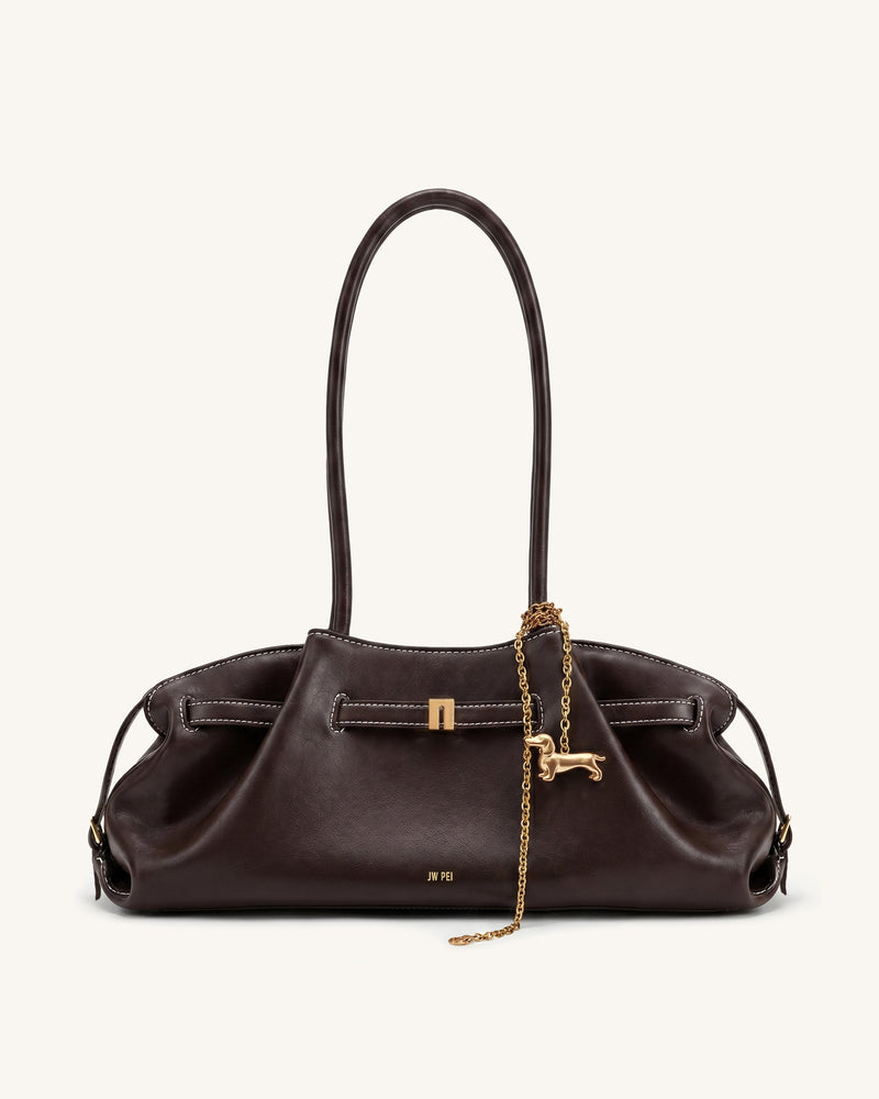 Maeve Dachshund Charm Gathered Shoulder Bag – Espresso Brown