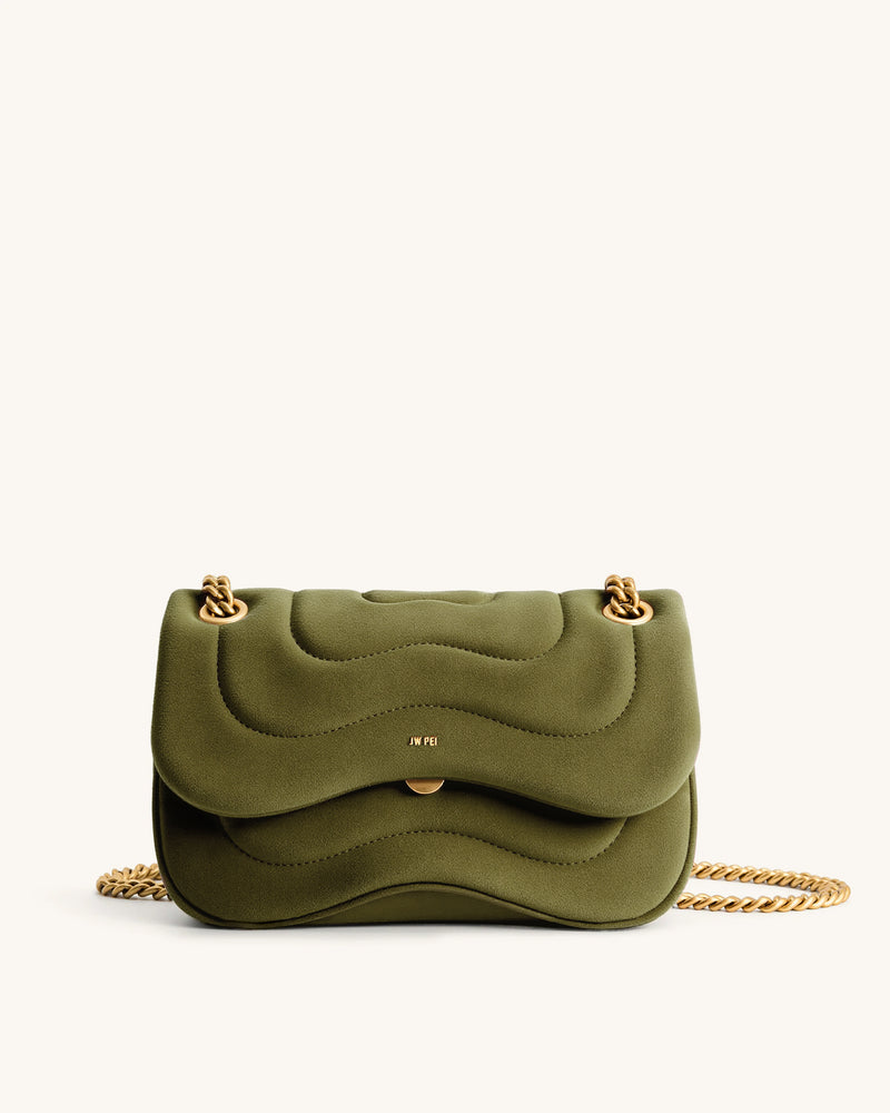 Tina Faux Suede Quilted Chain Crossbody - Olive Green
