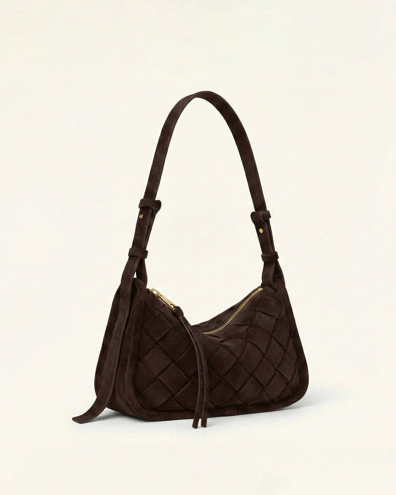 Woven Faux Suede Hobo Bag - Brown