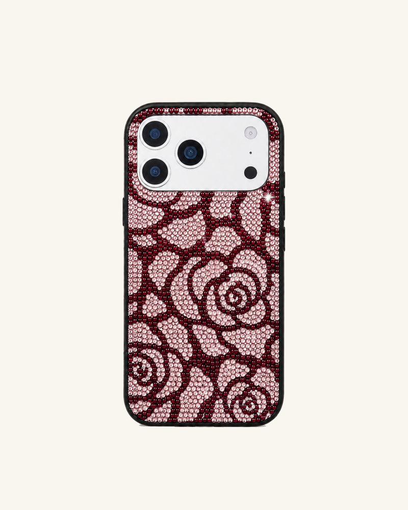 Rose Artificial Crystal Phone Case - Burgundy