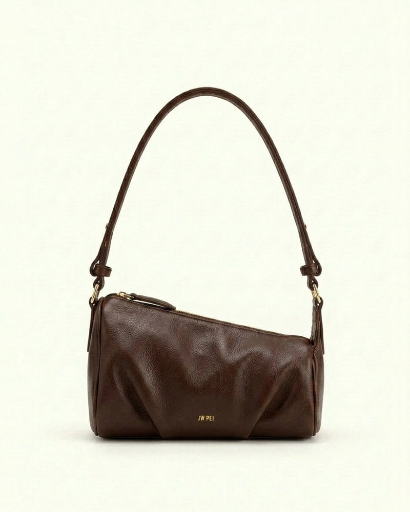 Addisyn Asymmetric Barrel Shoulder Bag – Dark Brown