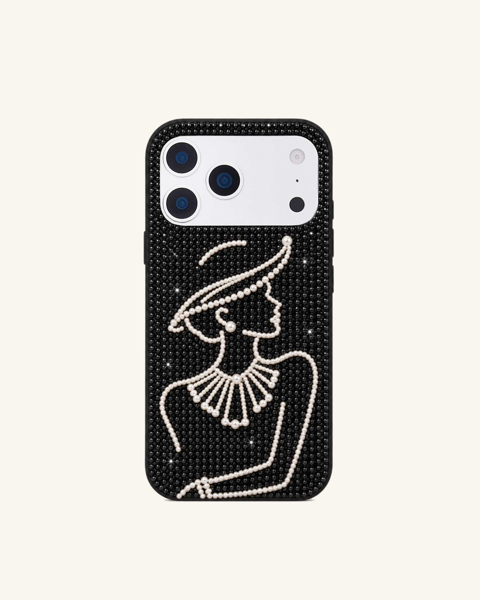 Pearl Lady Portrait Artificial Crystal Phone Case - Black