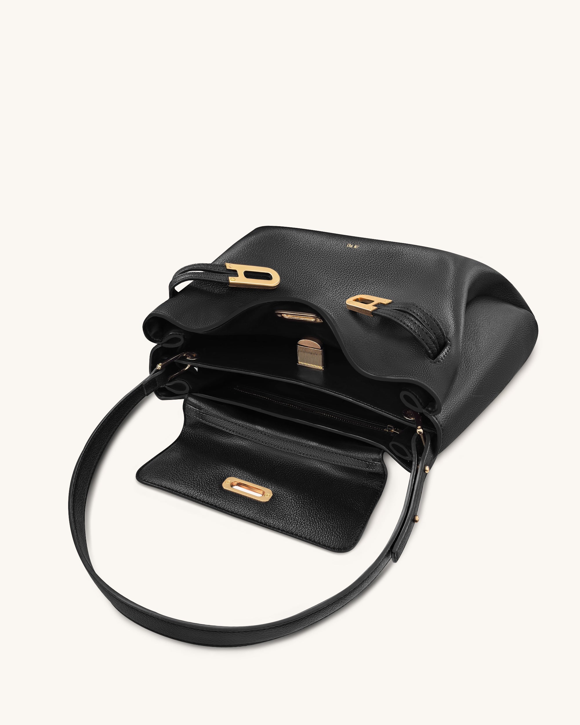 Rhea Pebbled Double Buckle Shoulder Bag - Black