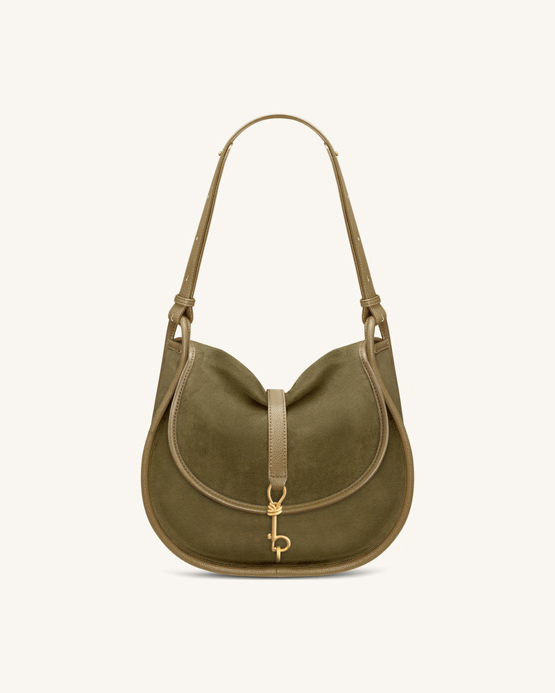 Arla Small Faux Suede Hobo Bag - Olive Green