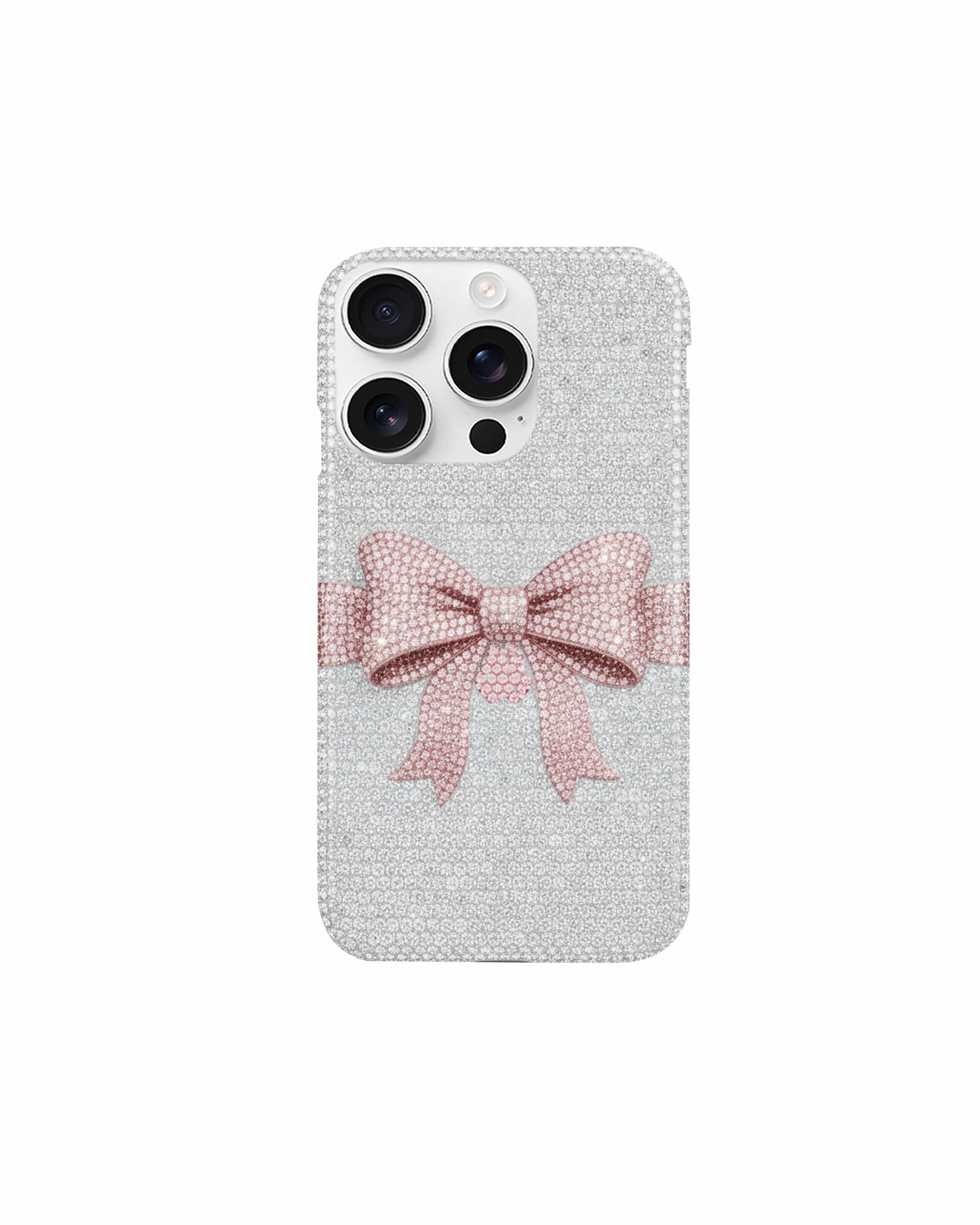 Pink Bow Artificial Crystal Phone Case – White