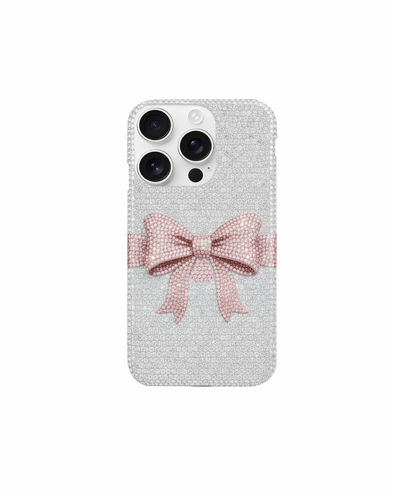 Pink Bow Artificial Crystal Phone Case – White