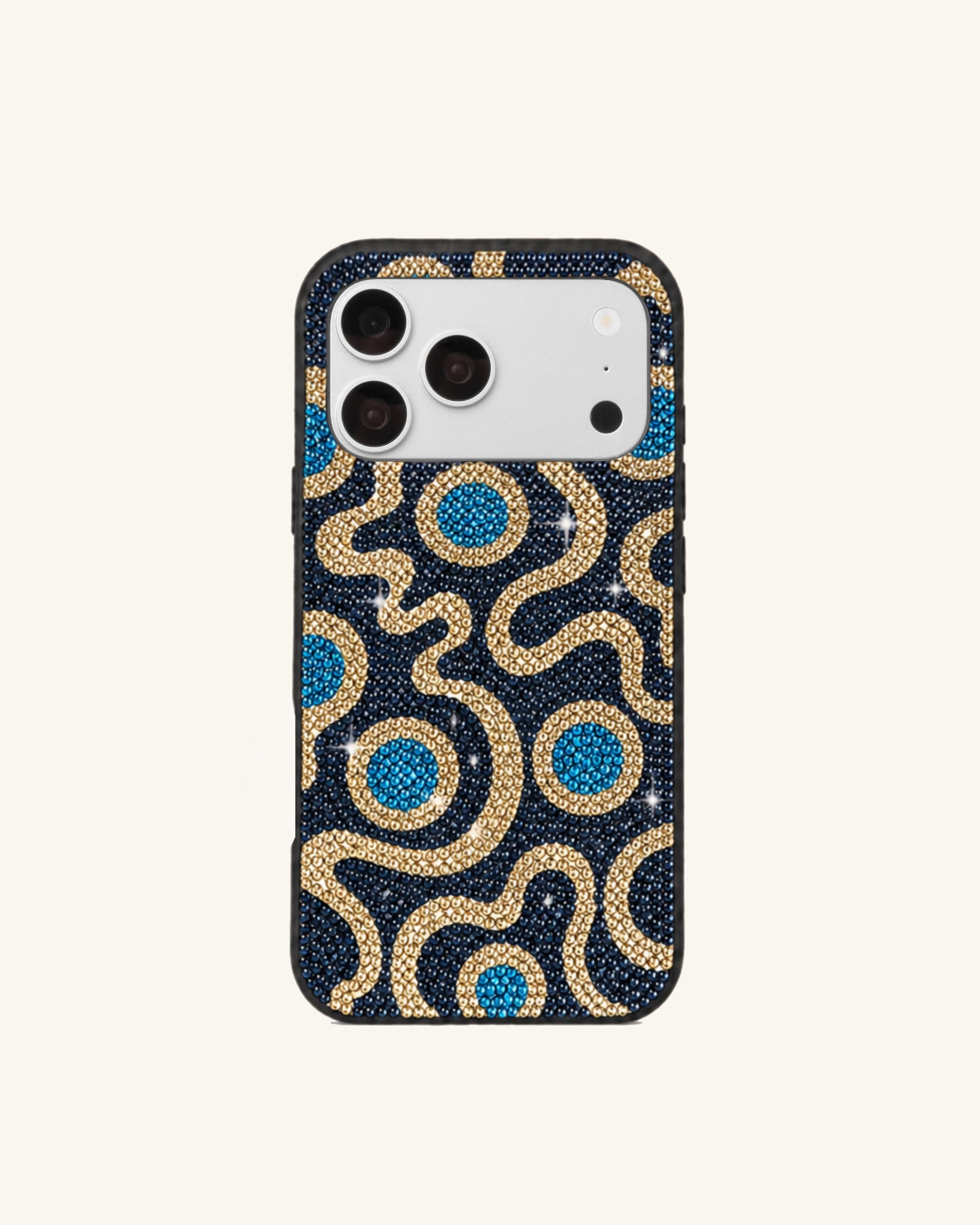 Abstract Swirl Artificial Crystal Phone Case – Navy Blue
