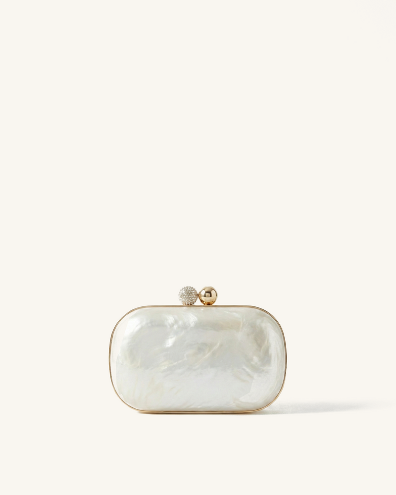 Evelyn Pearl Clutch - White
