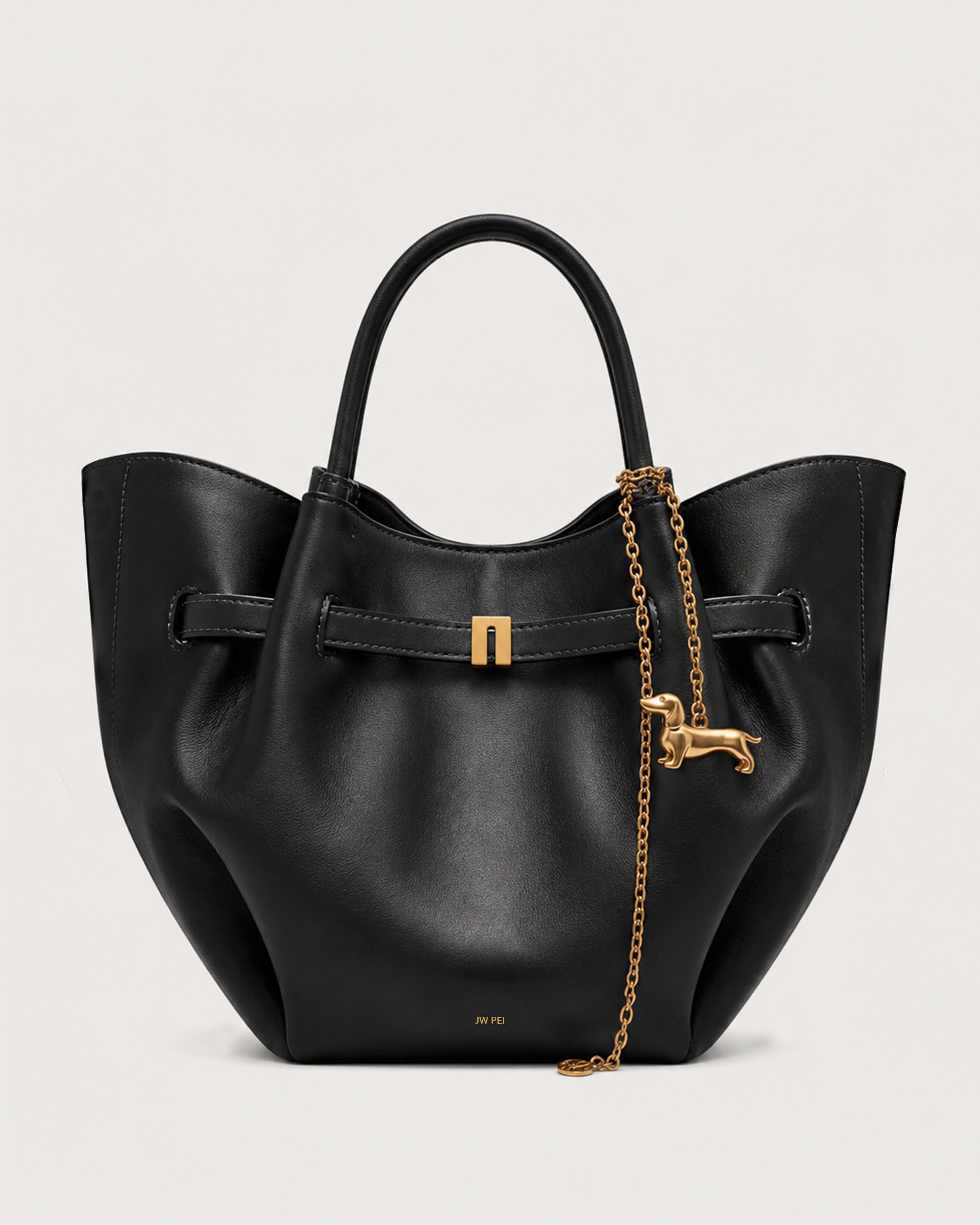Maeve Dachshund Charm Winged Tote Bag - Black