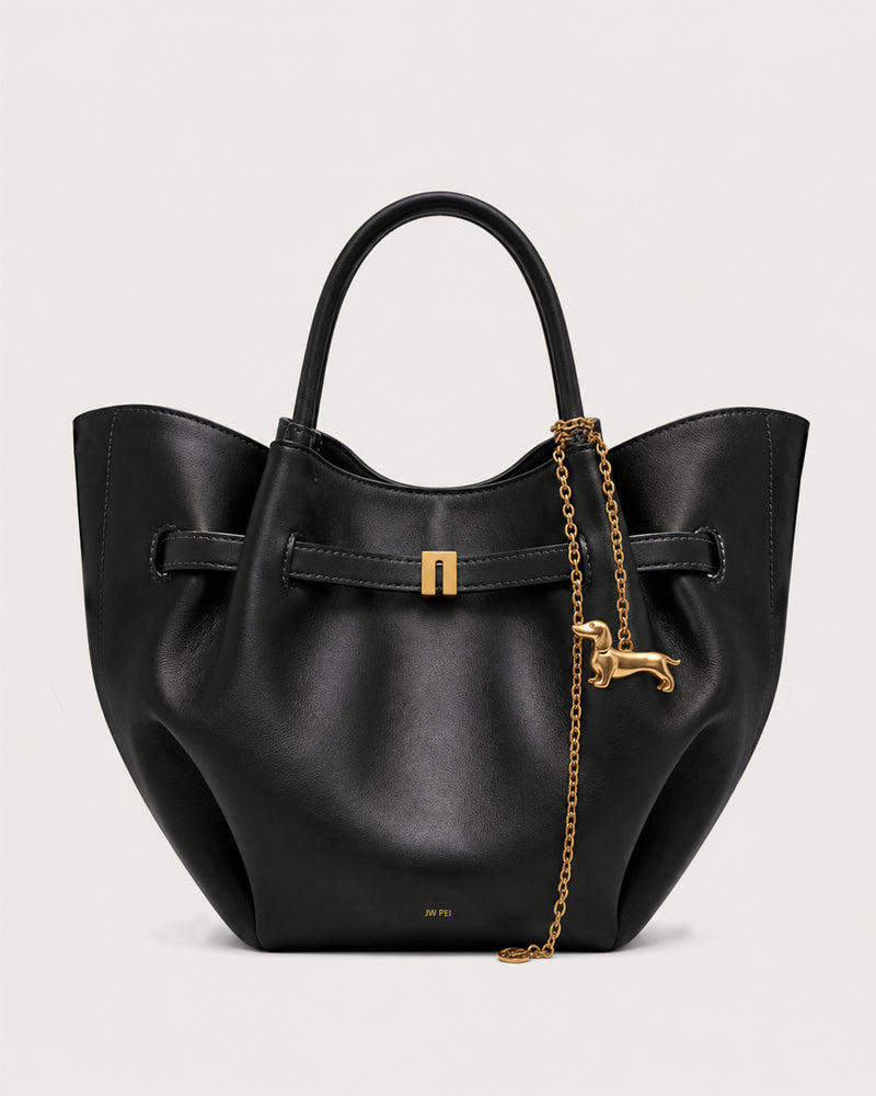 Maeve Dachshund Charm Winged Tote Bag - Black
