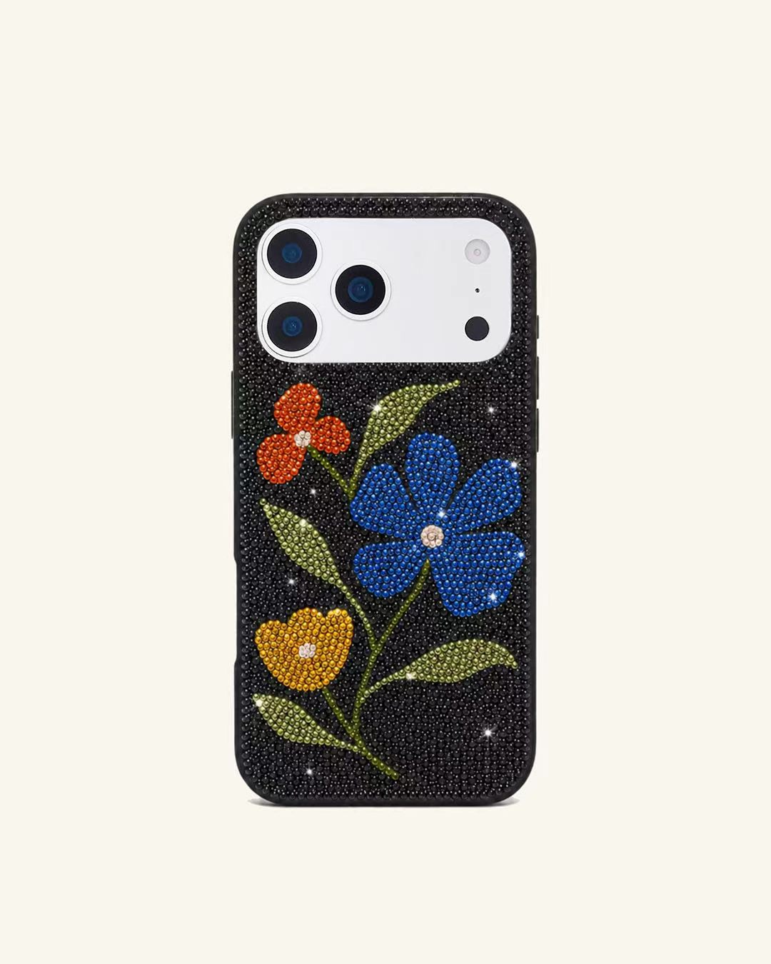 Colorful Floral Artificial Crystal Phone Case - Black