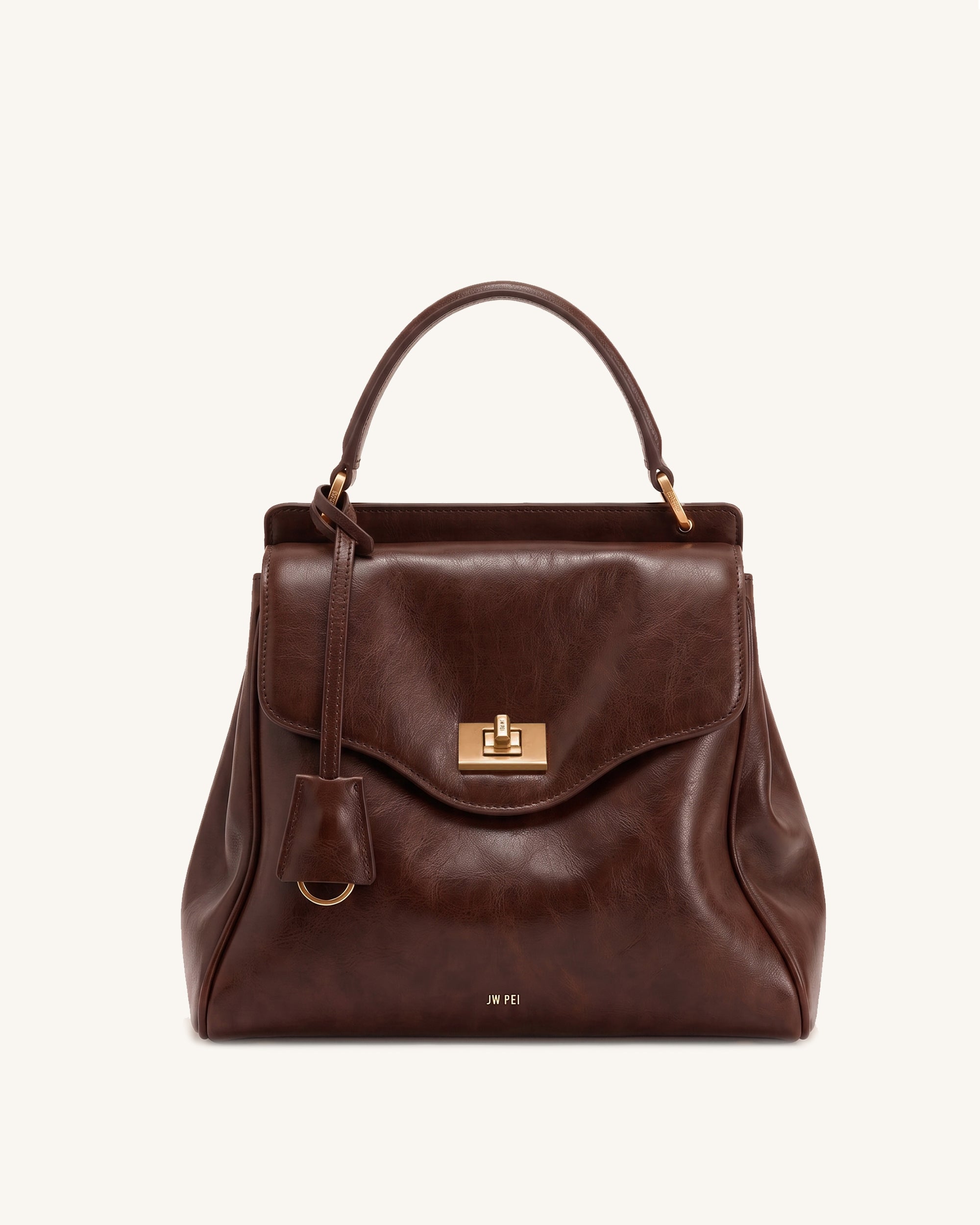 Lucia Wave Flap Top Handle Bag - Dark Brown