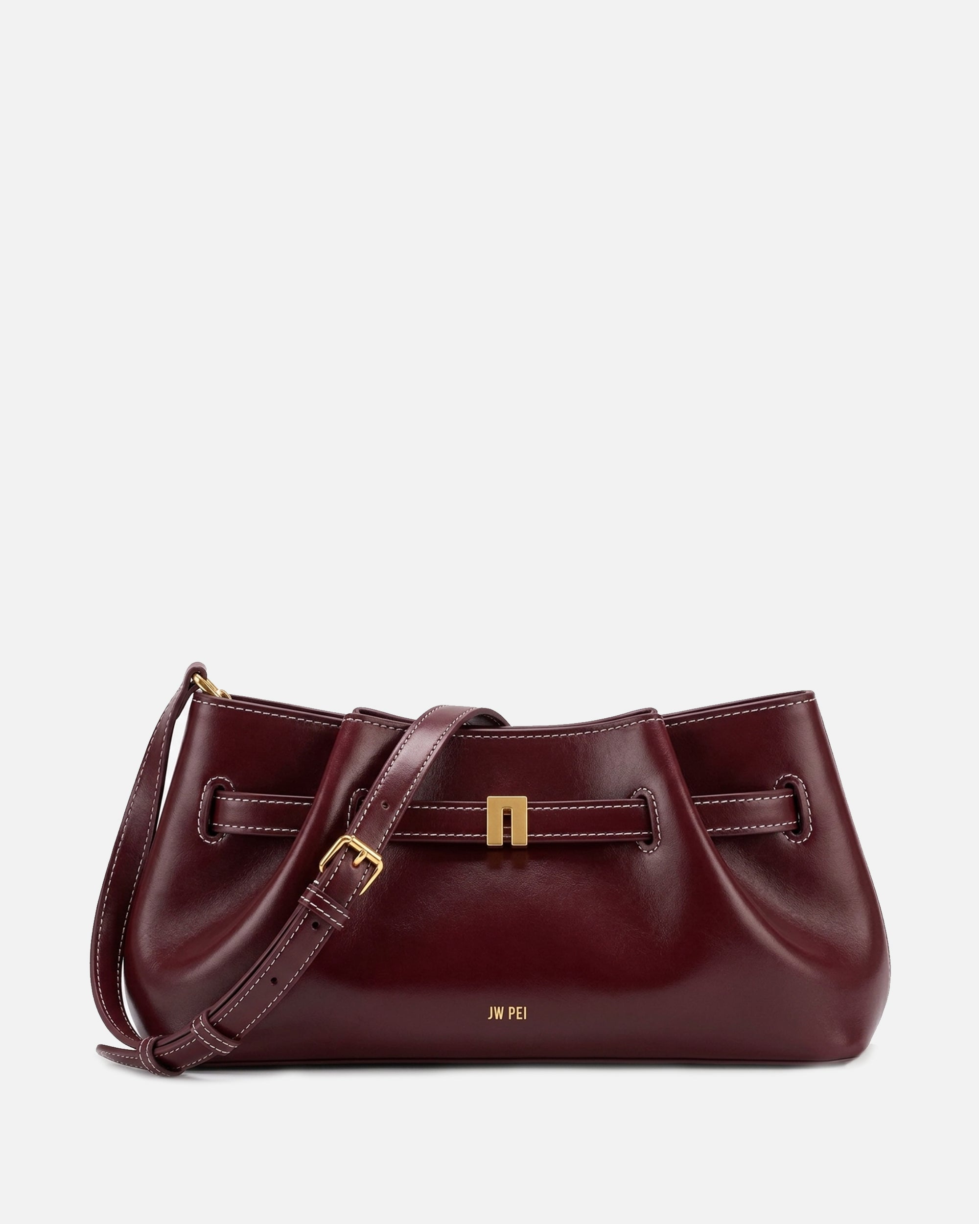 Hana Belted Ruched Crossbody Bag - Burgundy