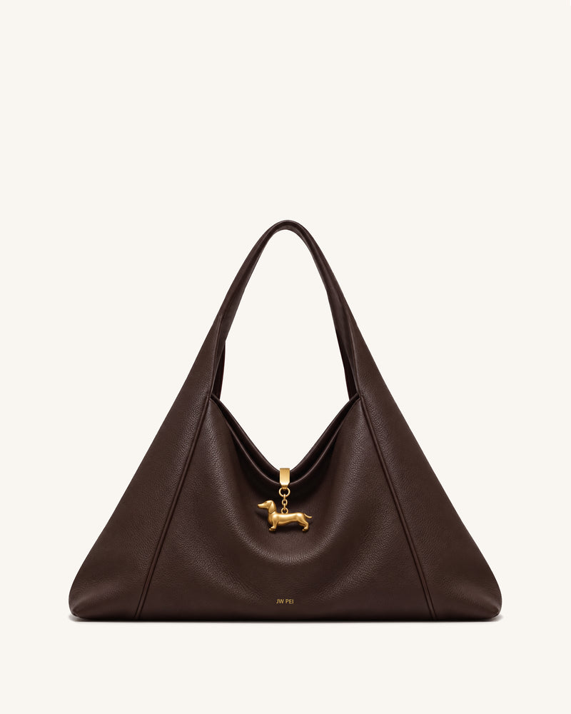 Maelle Dachshund Charm Slouchy Shoulder Bag – Dark Brown