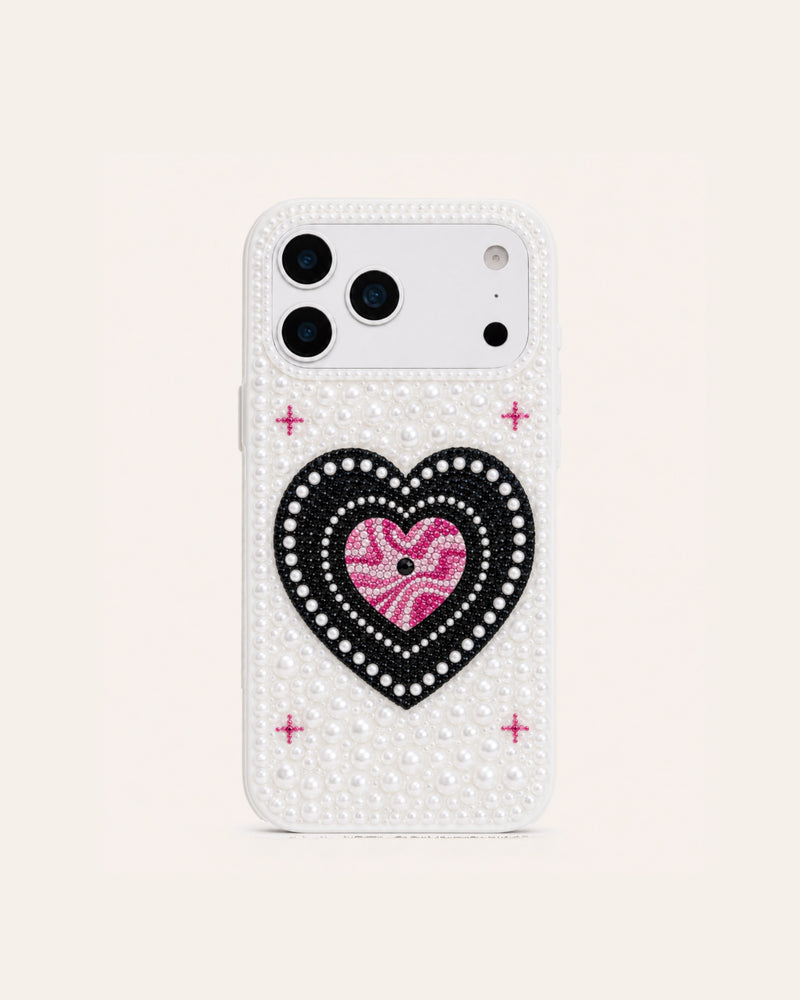 Candy Heart Faux Pearl Phone Case - White