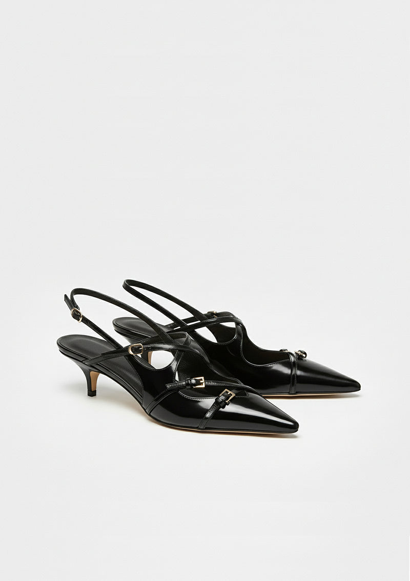 Maya Buckled Slingbacks – Black