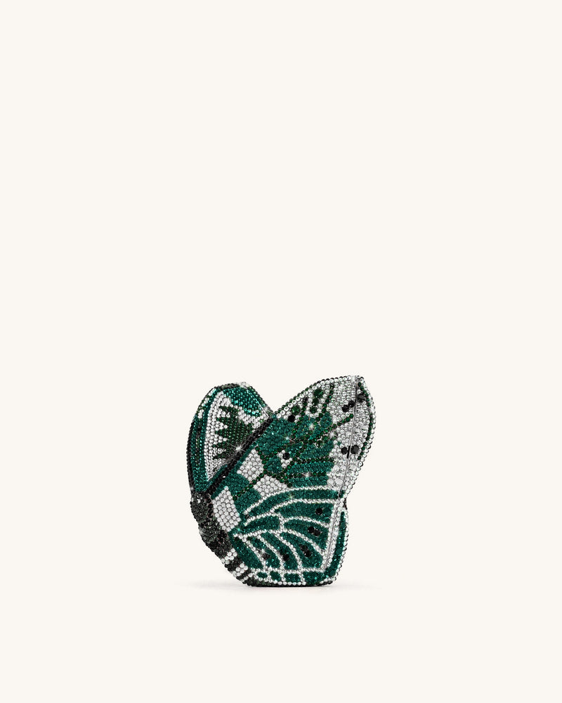 Paisley Crystal Butterfly Clutch - Emerald Green
